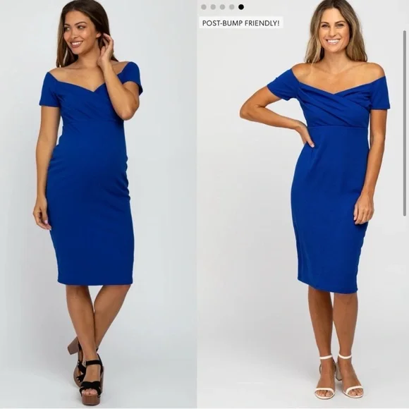 PinkBlush Royal Cobalt Blue Off Shoulder Sweetheart
Neckline Maternity Dress - Picture 2 of 11